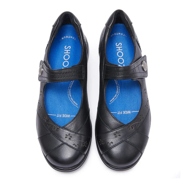 CASSIE MARYJANE BLACK LEATHER - WIDE FIT